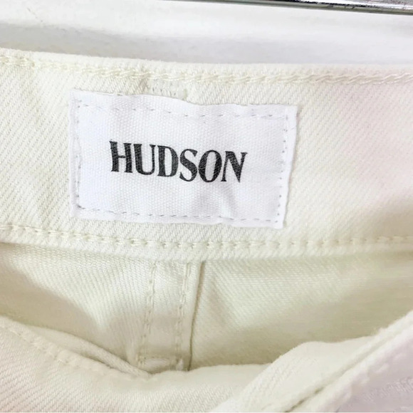 Hudson Rosalie Wide Leg Distressed Knee High Rise Jeans Tan Linen Size 30 NWT - Picture 9 of 12